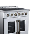 FORNO Galiano 30-Inch French Door Electric Range with 4 Radiant Burners, 4.32 Cu. Ft. True Convection Oven, Air Fryer Kit in White with Antique Brass Trim (FFSEL6917-30WHT)