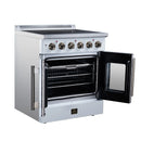 FORNO Galiano 30-Inch French Door Electric Range with 4 Radiant Burners, 4.32 Cu. Ft. True Convection Oven, Air Fryer Kit in White with Antique Brass Trim (FFSEL6917-30WHT)