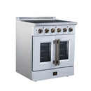 FORNO Galiano 30-Inch French Door Electric Range with 4 Radiant Burners, 4.32 Cu. Ft. True Convection Oven, Air Fryer Kit in White with Antique Brass Trim (FFSEL6917-30WHT)