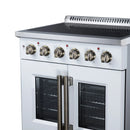 FORNO Galiano 30-Inch French Door Electric Range with 4 Radiant Burners, 4.32 Cu. Ft. True Convection Oven, Air Fryer Kit in White with Antique Brass Trim (FFSEL6917-30WHT)