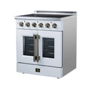 FORNO Galiano 30-Inch French Door Electric Range with 4 Radiant Burners, 4.32 Cu. Ft. True Convection Oven, Air Fryer Kit in White with Antique Brass Trim (FFSEL6917-30WHT)