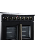 FORNO Galiano 36-Inch French Door Electric Range with 5 Radiant Burners, 5.36 Cu. Ft. True Convection Oven, Air Fryer Kit in Black with Antique Brass Trim (FFSEL6917-36BLK)