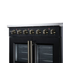 FORNO Galiano 36-Inch French Door Electric Range with 5 Radiant Burners, 5.36 Cu. Ft. True Convection Oven, Air Fryer Kit in Black with Antique Brass Trim (FFSEL6917-36BLK)