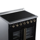 FORNO Galiano 36-Inch French Door Electric Range with 5 Radiant Burners, 5.36 Cu. Ft. True Convection Oven, Air Fryer Kit in Black with Antique Brass Trim (FFSEL6917-36BLK)