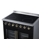 FORNO Galiano 36-Inch French Door Electric Range with 5 Radiant Burners, 5.36 Cu. Ft. True Convection Oven, Air Fryer Kit in Black with Antique Brass Trim (FFSEL6917-36BLK)