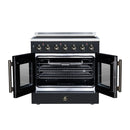 FORNO Galiano 36-Inch French Door Electric Range with 5 Radiant Burners, 5.36 Cu. Ft. True Convection Oven, Air Fryer Kit in Black with Antique Brass Trim (FFSEL6917-36BLK)
