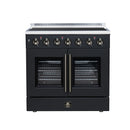 FORNO Galiano 36-Inch French Door Electric Range with 5 Radiant Burners, 5.36 Cu. Ft. True Convection Oven, Air Fryer Kit in Black with Antique Brass Trim (FFSEL6917-36BLK)