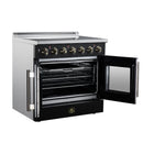 FORNO Galiano 36-Inch French Door Electric Range with 5 Radiant Burners, 5.36 Cu. Ft. True Convection Oven, Air Fryer Kit in Black with Antique Brass Trim (FFSEL6917-36BLK)