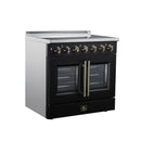 FORNO Galiano 36-Inch French Door Electric Range with 5 Radiant Burners, 5.36 Cu. Ft. True Convection Oven, Air Fryer Kit in Black with Antique Brass Trim (FFSEL6917-36BLK)