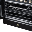 FORNO Galiano 36-Inch French Door Electric Range with 5 Radiant Burners, 5.36 Cu. Ft. True Convection Oven, Air Fryer Kit in Black with Antique Brass Trim (FFSEL6917-36BLK)