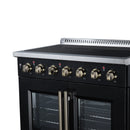 FORNO Galiano 36-Inch French Door Electric Range with 5 Radiant Burners, 5.36 Cu. Ft. True Convection Oven, Air Fryer Kit in Black with Antique Brass Trim (FFSEL6917-36BLK)