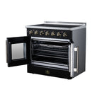 FORNO Galiano 36-Inch French Door Electric Range with 5 Radiant Burners, 5.36 Cu. Ft. True Convection Oven, Air Fryer Kit in Black with Antique Brass Trim (FFSEL6917-36BLK)