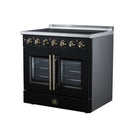 FORNO Galiano 36-Inch French Door Electric Range with 5 Radiant Burners, 5.36 Cu. Ft. True Convection Oven, Air Fryer Kit in Black with Antique Brass Trim (FFSEL6917-36BLK)