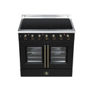 FORNO Galiano 36-Inch French Door Electric Range with 5 Radiant Burners, 5.36 Cu. Ft. True Convection Oven, Air Fryer Kit in Black with Antique Brass Trim (FFSEL6917-36BLK)
