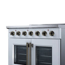 FORNO Galiano 36-Inch French Door Electric Range with 5 Radiant Burners, 5.36 Cu. Ft. True Convection Oven, Air Fryer Kit in White with Antique Brass Trim (FFSEL6917-36WHT)