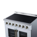 FORNO Galiano 36-Inch French Door Electric Range with 5 Radiant Burners, 5.36 Cu. Ft. True Convection Oven, Air Fryer Kit in White with Antique Brass Trim (FFSEL6917-36WHT)