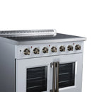 FORNO Galiano 36-Inch French Door Electric Range with 5 Radiant Burners, 5.36 Cu. Ft. True Convection Oven, Air Fryer Kit in White with Antique Brass Trim (FFSEL6917-36WHT)