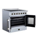 FORNO Galiano 36-Inch French Door Electric Range with 5 Radiant Burners, 5.36 Cu. Ft. True Convection Oven, Air Fryer Kit in White with Antique Brass Trim (FFSEL6917-36WHT)