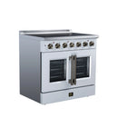 FORNO Galiano 36-Inch French Door Electric Range with 5 Radiant Burners, 5.36 Cu. Ft. True Convection Oven, Air Fryer Kit in White with Antique Brass Trim (FFSEL6917-36WHT)