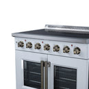 FORNO Galiano 36-Inch French Door Electric Range with 5 Radiant Burners, 5.36 Cu. Ft. True Convection Oven, Air Fryer Kit in White with Antique Brass Trim (FFSEL6917-36WHT)