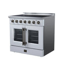 FORNO Galiano 36-Inch French Door Electric Range with 5 Radiant Burners, 5.36 Cu. Ft. True Convection Oven, Air Fryer Kit in White with Antique Brass Trim (FFSEL6917-36WHT)