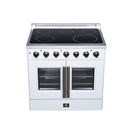 FORNO Galiano 36-Inch French Door Electric Range with 5 Radiant Burners, 5.36 Cu. Ft. True Convection Oven, Air Fryer Kit in White with Antique Brass Trim (FFSEL6917-36WHT)