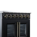 FORNO Massimo 30-Inch French Door Electric Range with 5 Radiant Burners, 4.32 Cu. Ft. True Convection Oven, Air Fryer Kit in Black with Antique Brass Trim (FFSEL6955-30BLK)