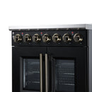 FORNO Massimo 30-Inch French Door Electric Range with 5 Radiant Burners, 4.32 Cu. Ft. True Convection Oven, Air Fryer Kit in Black with Antique Brass Trim (FFSEL6955-30BLK)