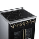 FORNO Massimo 30-Inch French Door Electric Range with 5 Radiant Burners, 4.32 Cu. Ft. True Convection Oven, Air Fryer Kit in Black with Antique Brass Trim (FFSEL6955-30BLK)