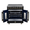 FORNO Massimo 30-Inch French Door Electric Range with 5 Radiant Burners, 4.32 Cu. Ft. True Convection Oven, Air Fryer Kit in Black with Antique Brass Trim (FFSEL6955-30BLK)