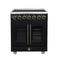 FORNO Massimo 30-Inch French Door Electric Range with 5 Radiant Burners, 4.32 Cu. Ft. True Convection Oven, Air Fryer Kit in Black with Antique Brass Trim (FFSEL6955-30BLK)