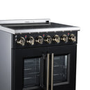 FORNO Massimo 30-Inch French Door Electric Range with 5 Radiant Burners, 4.32 Cu. Ft. True Convection Oven, Air Fryer Kit in Black with Antique Brass Trim (FFSEL6955-30BLK)