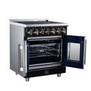 FORNO Massimo 30-Inch French Door Electric Range with 5 Radiant Burners, 4.32 Cu. Ft. True Convection Oven, Air Fryer Kit in Black with Antique Brass Trim (FFSEL6955-30BLK)