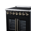 FORNO Massimo 30-Inch French Door Electric Range with 5 Radiant Burners, 4.32 Cu. Ft. True Convection Oven, Air Fryer Kit in Black with Antique Brass Trim (FFSEL6955-30BLK)