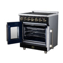 FORNO Massimo 30-Inch French Door Electric Range with 5 Radiant Burners, 4.32 Cu. Ft. True Convection Oven, Air Fryer Kit in Black with Antique Brass Trim (FFSEL6955-30BLK)
