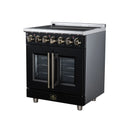 FORNO Massimo 30-Inch French Door Electric Range with 5 Radiant Burners, 4.32 Cu. Ft. True Convection Oven, Air Fryer Kit in Black with Antique Brass Trim (FFSEL6955-30BLK)