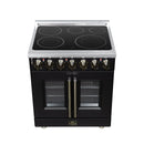 FORNO Massimo 30-Inch French Door Electric Range with 5 Radiant Burners, 4.32 Cu. Ft. True Convection Oven, Air Fryer Kit in Black with Antique Brass Trim (FFSEL6955-30BLK)