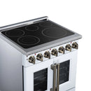 FORNO Massimo 30-Inch French Door Electric Range with 5 Radiant Burners, 4.32 Cu. Ft. True Convection Oven, Air Fryer Kit in White with Antique Brass Trim (FFSEL6955-30WHT)