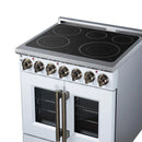 FORNO Massimo 30-Inch French Door Electric Range with 5 Radiant Burners, 4.32 Cu. Ft. True Convection Oven, Air Fryer Kit in White with Antique Brass Trim (FFSEL6955-30WHT)