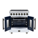 FORNO Massimo 30-Inch French Door Electric Range with 5 Radiant Burners, 4.32 Cu. Ft. True Convection Oven, Air Fryer Kit in White with Antique Brass Trim (FFSEL6955-30WHT)