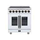 FORNO Massimo 30-Inch French Door Electric Range with 5 Radiant Burners, 4.32 Cu. Ft. True Convection Oven, Air Fryer Kit in White with Antique Brass Trim (FFSEL6955-30WHT)