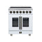 FORNO Massimo 30-Inch French Door Electric Range with 5 Radiant Burners, 4.32 Cu. Ft. True Convection Oven, Air Fryer Kit in White with Antique Brass Trim (FFSEL6955-30WHT)