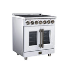 FORNO Massimo 30-Inch French Door Electric Range with 5 Radiant Burners, 4.32 Cu. Ft. True Convection Oven, Air Fryer Kit in White with Antique Brass Trim (FFSEL6955-30WHT)