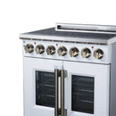 FORNO Massimo 30-Inch French Door Electric Range with 5 Radiant Burners, 4.32 Cu. Ft. True Convection Oven, Air Fryer Kit in White with Antique Brass Trim (FFSEL6955-30WHT)