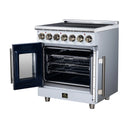 FORNO Massimo 30-Inch French Door Electric Range with 5 Radiant Burners, 4.32 Cu. Ft. True Convection Oven, Air Fryer Kit in White with Antique Brass Trim (FFSEL6955-30WHT)