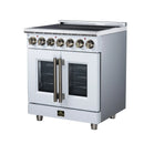 FORNO Massimo 30-Inch French Door Electric Range with 5 Radiant Burners, 4.32 Cu. Ft. True Convection Oven, Air Fryer Kit in White with Antique Brass Trim (FFSEL6955-30WHT)