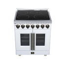 FORNO Massimo 30-Inch French Door Electric Range with 5 Radiant Burners, 4.32 Cu. Ft. True Convection Oven, Air Fryer Kit in White with Antique Brass Trim (FFSEL6955-30WHT)