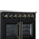 FORNO Massimo 36-Inch French Door Electric Range with 5 Radiant Burners, 5.36 Cu. Ft. True Convection Oven, Air Fryer Kit in Black with Antique Brass Trim (FFSEL6955-36BLK)