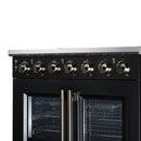 FORNO Massimo 36-Inch French Door Electric Range with 5 Radiant Burners, 5.36 Cu. Ft. True Convection Oven, Air Fryer Kit in Black with Antique Brass Trim (FFSEL6955-36BLK)