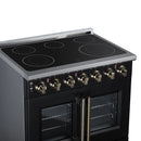 FORNO Massimo 36-Inch French Door Electric Range with 5 Radiant Burners, 5.36 Cu. Ft. True Convection Oven, Air Fryer Kit in Black with Antique Brass Trim (FFSEL6955-36BLK)